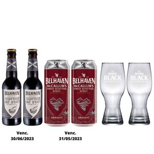 Combo 4 Cervejas Belhaven + 2 Copos Belhaven Black 473ml
